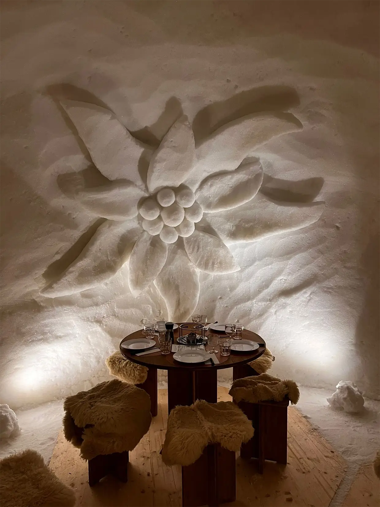 Fondue dinner in an igloo