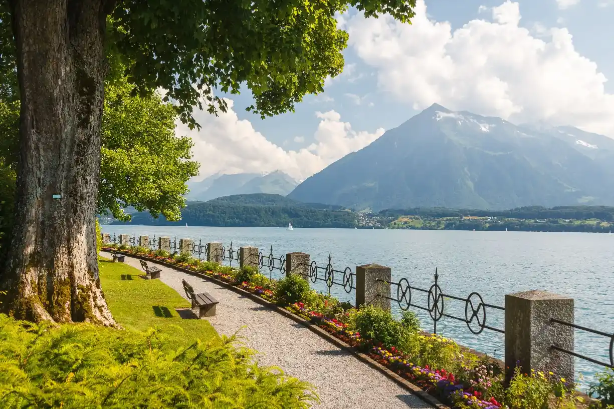 Along the shore of neighboring Lake Thun