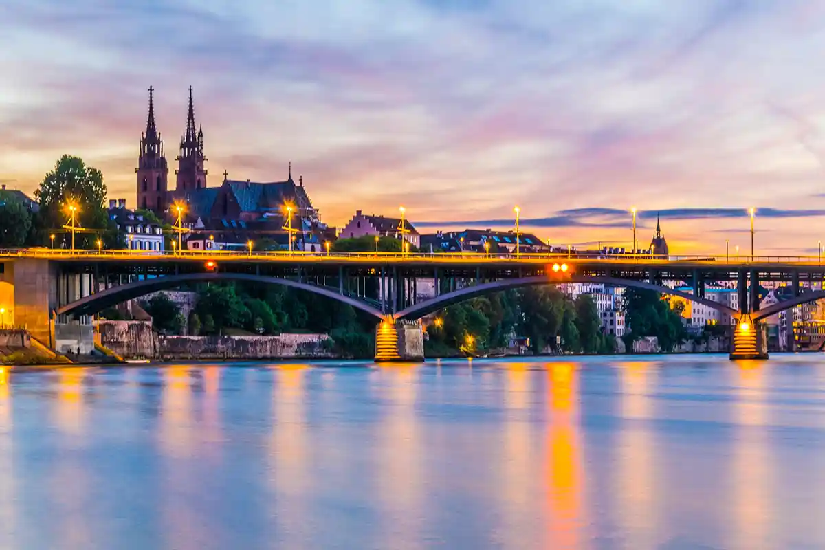 Basel Minster viewed behind the Wettste in Bridge