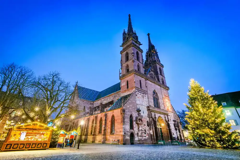 Christmas fairytale market at Munsterplatz and Munster Cathedral, Basel