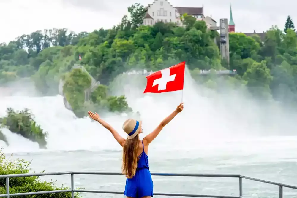 Famous Rhine Waterfall in Switzerland