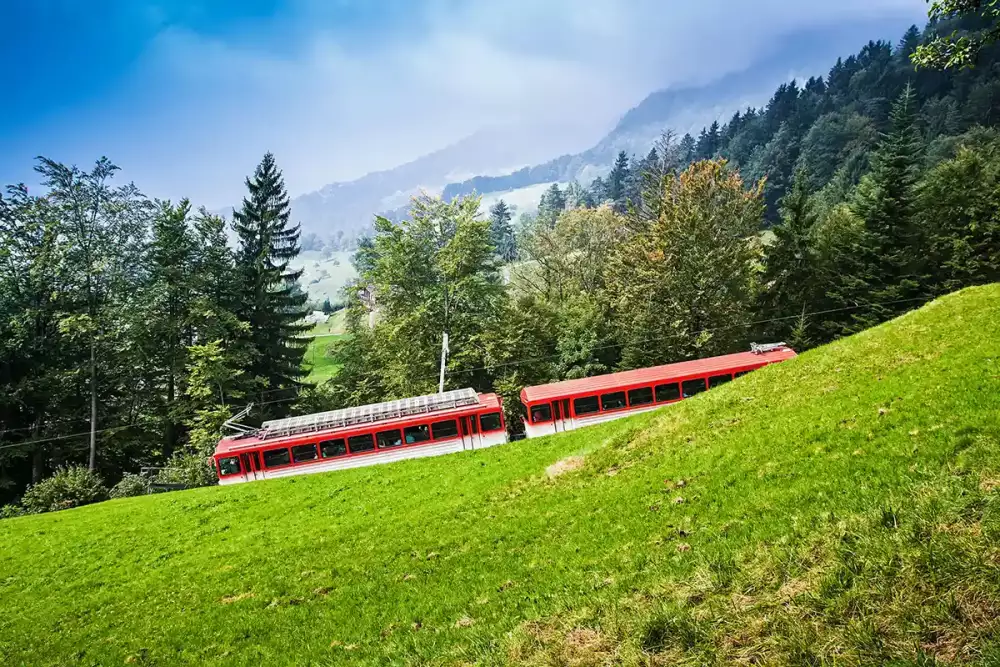 Cogwheel train rising to Rigi Kulm