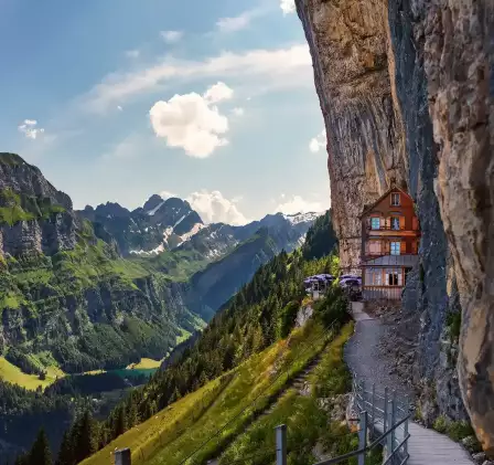 Swiss Alps and a mountain restaurant in Appenzell