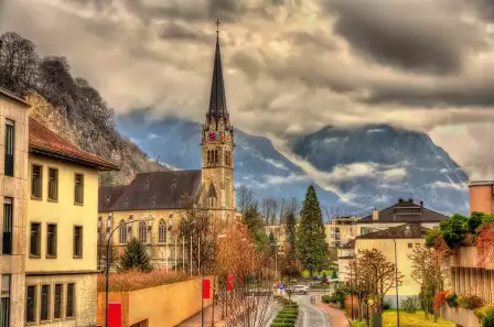View of Cathedral of St. Florin in Vaduz, Liechtenstein