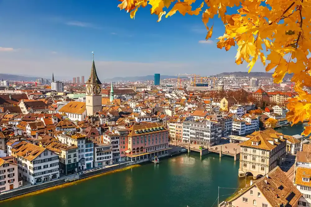 Aerial view of Zurich's Old Town